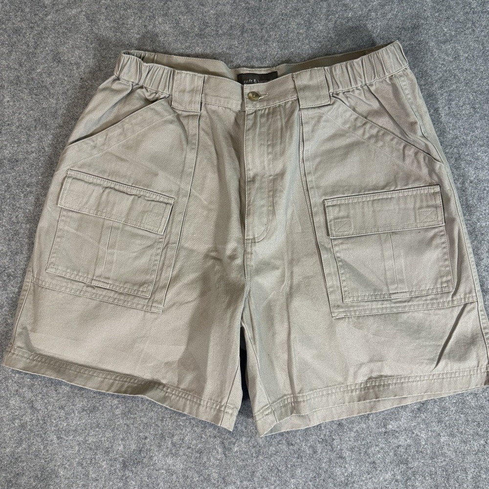 Croft & Barrow Comfort Waist Cargo Shorts 36 Khaki Gray 100% Cotton Relaxed Fit